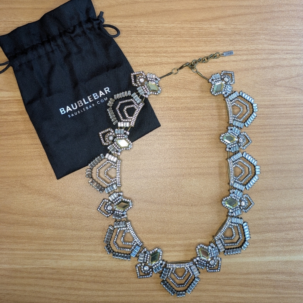 BaubleBar Silver Sparkle Statement Necklace Art Deco